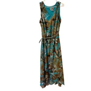 Floral Maxi Dress - Teal and Brown